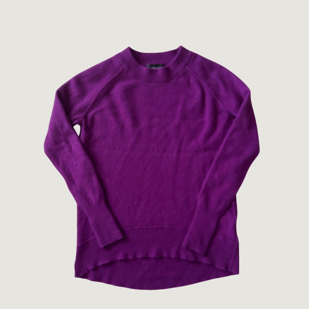 C by Bloomingdale's Purple 100% 2-Ply Cashmere Raglan Sweater S High-Low Hem